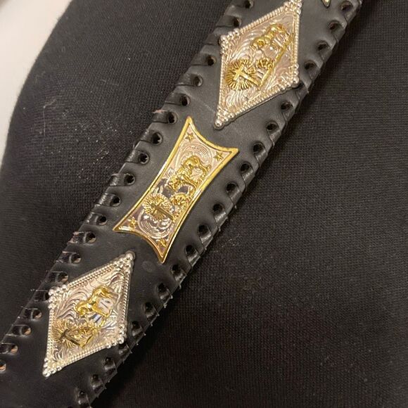 Praying Cowboy Vintage 2-Toned Hand-tooled Large Buckle Men’s Western/Cowboy Bel - Picture 15 of 16